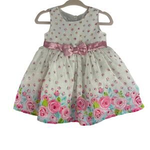 Nannette Formal Baby Girl Dress 3-6 Mo Floral Spring Easter Rose Pink Bow Ribbon